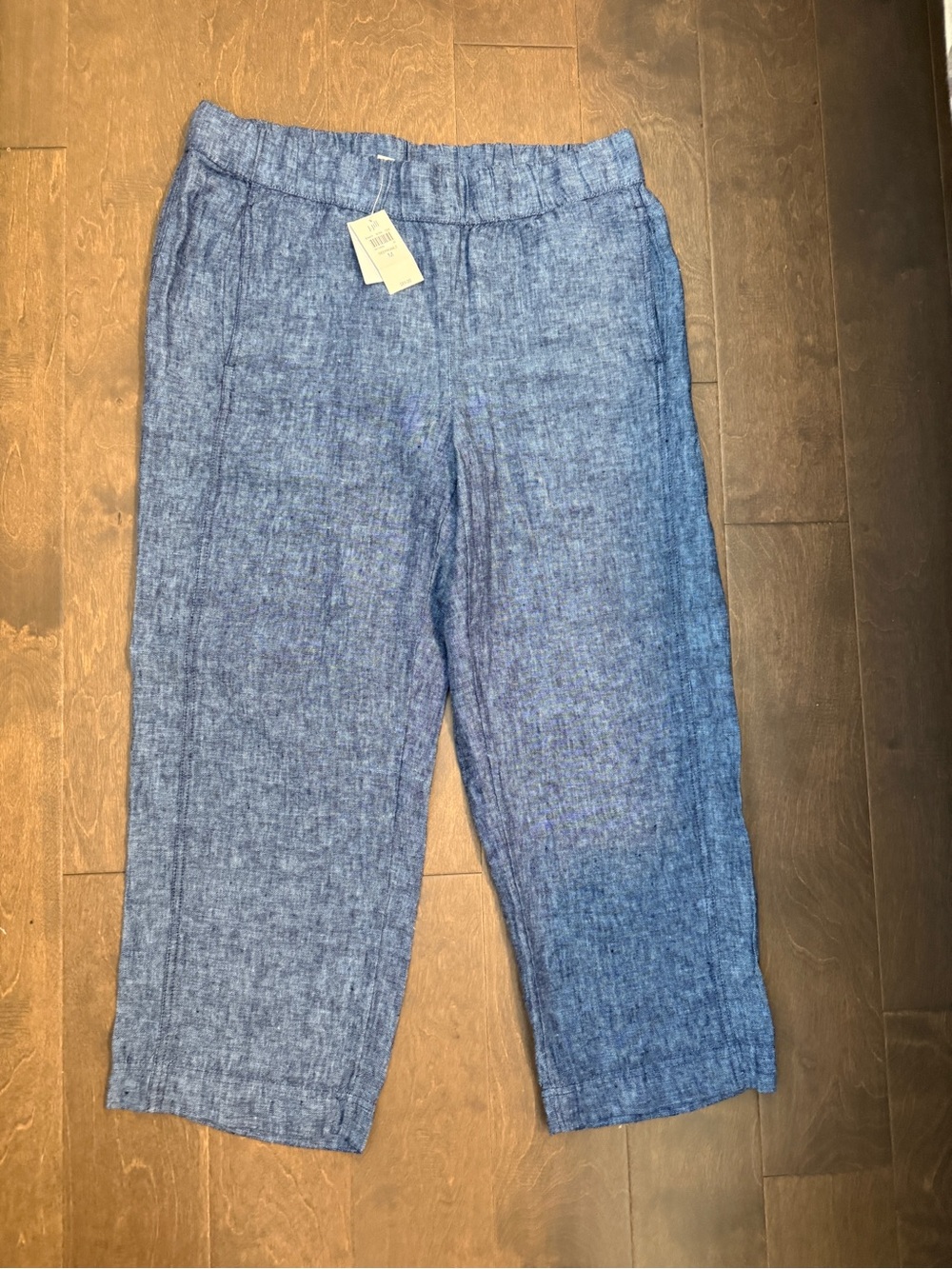 NWT J. Jill Blue Wide Leg Linen Cropped Pants Pockets Medium